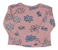 Růžové triko s modrými květy Primark