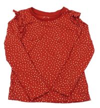 Červené bodkovaná é tričko s volánikmi Tu