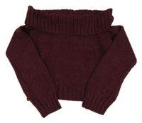 Vínový crop sveter s holými rameny New Look