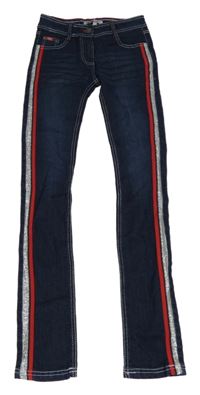 Tmavomodré skinny rifle s červeným a stříbrným pruhem Lee Cooper