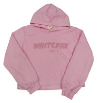 Ružová ľahká crop mikina s nápisom a kapucňou