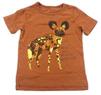 Hnedé tričko s hyenou Tu