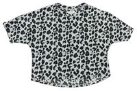 Sivo-čierne rebrované oversize tričko s leopardím vzorom Next