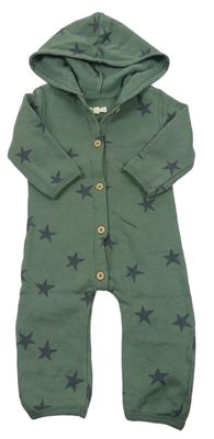 Khaki tepláková kombinéza s kapucňou a hviezdami