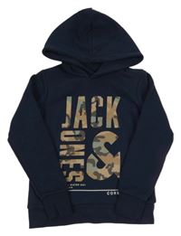 Tmavomodrá mikina s nápisy a kapucí Jack & Jones