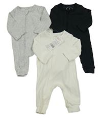 Nové - 3set - 3x žebrovaný overal - bílý + černý + šedý F&F