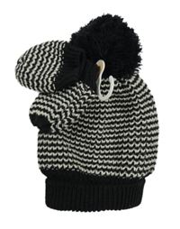 Nové - 2set - Čierno-biela pruhovaná čapica s bambulí + rukavice George