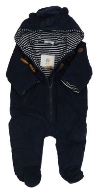 Nové - Tmavomodrá manšestrová zateplená kombinéza s kapucí Topomini