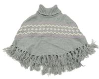 Sivo-lila-biele svetrové vzorované pončo s rolákom a strapcemi H&M