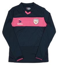 Tmavomodro-ružové športové tričko s potlačou Skita