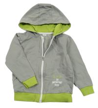 Sivo-zelená prepínaci mikina s nápisom a kapucňou