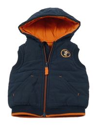 Tmavomodrá šusťáková zateplená vesta s Tygrem a kapucí George