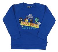 Tmavomodrá mikina s príšerkami a nápisom