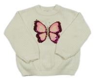 Smetanový svetr s motýlkem z flitrů C&A