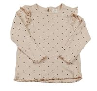 Světlerůžovo-černé puntíkaté žebrované triko s volánky H&M