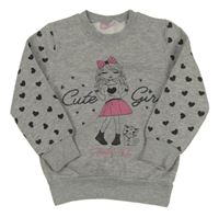 Sivá mikina s dívkou a srdiečkami