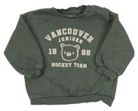 Tmavozelená mikina s medvedíkom a nápismi F&F