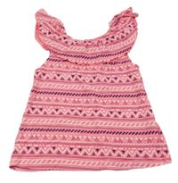 Ružovo-modro-biely vzorovaný top s volánikom Y.F.K.