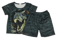 2set - Tmavozelené melírované tričko s dinem + kraťasy 