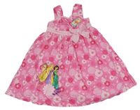 Nové - Růžové květované plátěné šaty s princeznami Disney