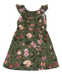 Kaki-ružové kvetované šaty s volánikom H&M