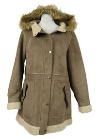 Dámsky béžový semišový zimný kabát s kapucňou M&S