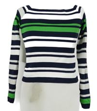 Dámsky bielo-tmavomodro-zelený pruhovaný crop sveter Topshop