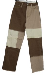 Dámské béžovo-hnědé kostkované široké rifle Hollister vel. 27/31