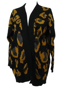 Dámsky čierno-horčicový vzorovaný svetrový cardigán