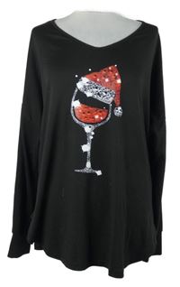 Dámské černé volné triko s obrázkem 