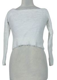 Dámsky biely chlpatý crop sveter H&M