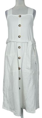 Dámské bílé bavlněné midi šaty s páskem Dorothy Perkins 