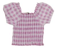 Růžovo-bílá kostkovaná žabičková crop halenka George