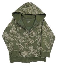 Khaki prepínaci mikina s autami a kapucňou Primark
