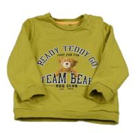 Olivová mikina s medvěďom a nápisom F&F