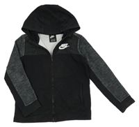 Černo-melírovaná propínací mikina s logem a kapucí Nike