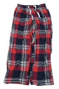 Nové - Tmavomodro-červeno-biele kockované pyžamové nohavice