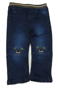 Tmavomodré rifle s medveďmi a úpletovým pasom