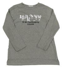 Šedé triko s nápisem z flitrů 