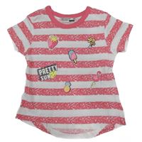 Bielo-ružové pruhované tričko s potlačou Ergee