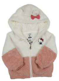 Růžovo-bílá propínací chlupatá mikina s Hello Kitty a kapucí C&A