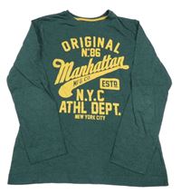 Tmavozelené triko se žlutým nápisem Primark