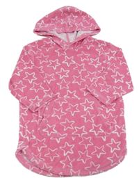 Růžový froté župan s hvězdami a kapucí Tu