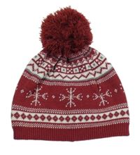 Rubínovo-bílá vzorovaná čepice s bambulí George