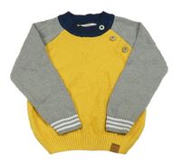 Sivo-žltý sveter s gombíkmi