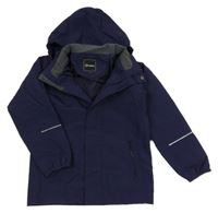 Tmavomodrá šusťáková jarní funkční bunda s logem a kapucí Berghaus