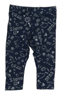 Tmavomodré legíny s obrázkami a nápismi Primark