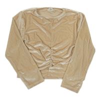 Béžové zamatové crop tričko s nařasením Zara