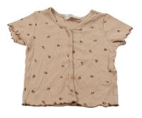 Starorůžové žebrované crop tričko s knoflíčky a jahodami H&M