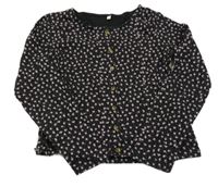 Čierno-ružové kvetované crop tričko s gombíkmi C&A